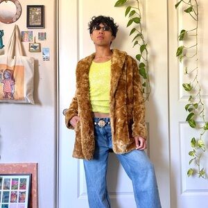 Y2K Camel Brown Faux Fur Coat